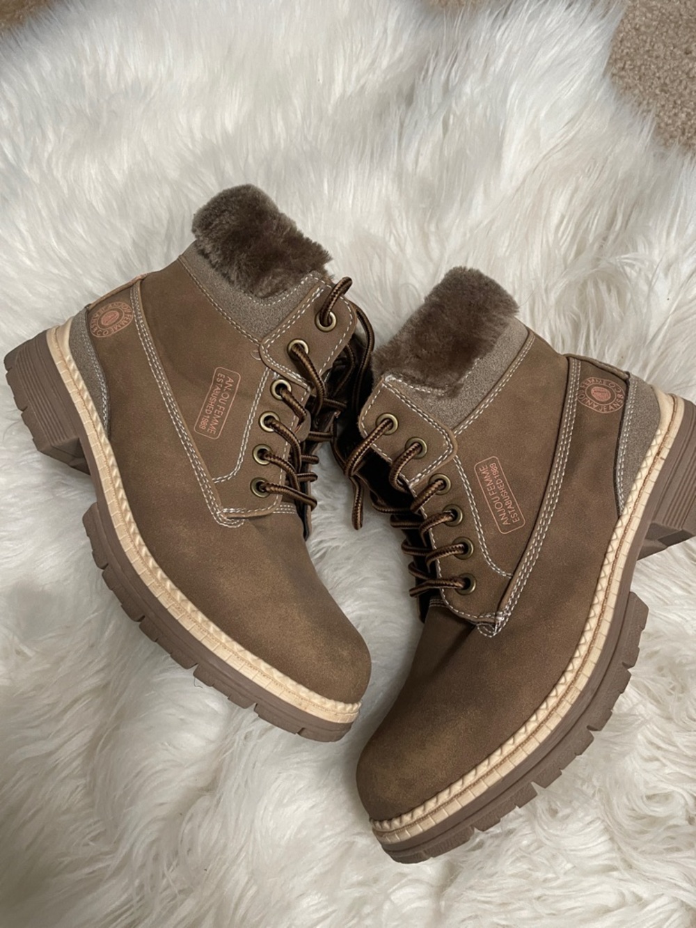 Skechers Brown Faux-Fur Lace-Up Ankle Boots